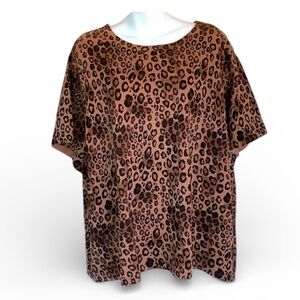 BECHAMEL WOMAN Leopard sweater, short sleeve, brown with black,cotton 3X